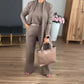 🎁 Безплатно колие и колан💝Елегантен тричастен комплект с дълъг кардиган (включва блуза и панталони)