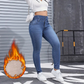 🎁Безплатен ръчно изработен колан👖Топли и удобни дамски дънки с подплата от флис