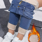 🎁Безплатен ръчно изработен колан👖Топли и удобни дамски дънки с подплата от флис